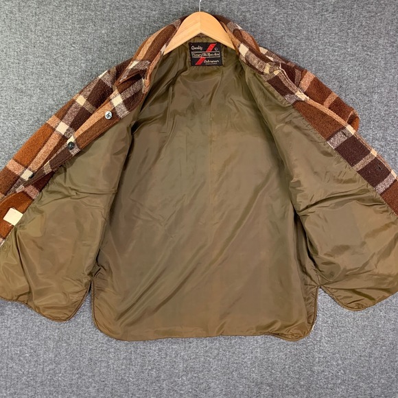 Vintage Sears Flannel Shirt Men Large Shacket 70's Hippie Brown Plaid Outerwear - Picture 4 of 12